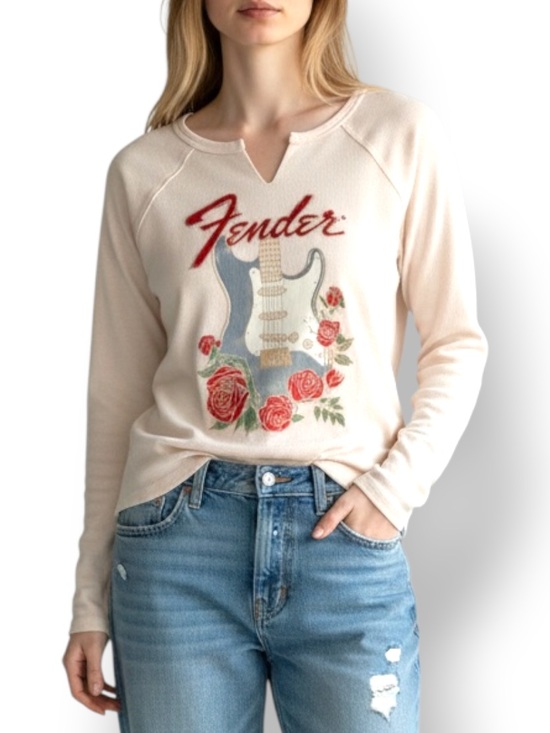 Lucky Brand Tops - 4/$20 Lucky Brand Fender Graphic Thermal Waffle Knit Top Small Rock Band Tee